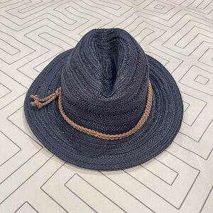 Athleta Navy Straw Packable Fedora